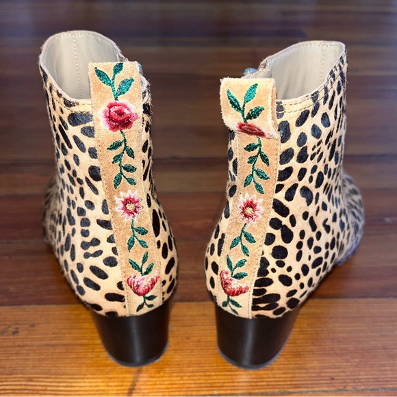 NWOT Johnny Was Taline Leopard Print Ankle Boot Calf Hair Floral Embroidered - Picture 6 of 7
